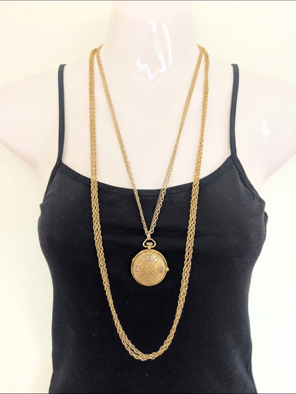 Florenza Vintage Gold Watch Pendent Locket Necklace Costume Jewelry